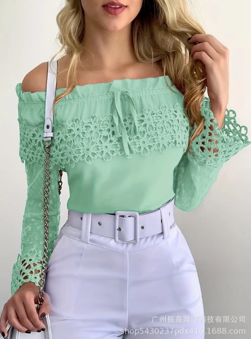 Blusa de mujer con hombros descubiertos de encaje de guipur