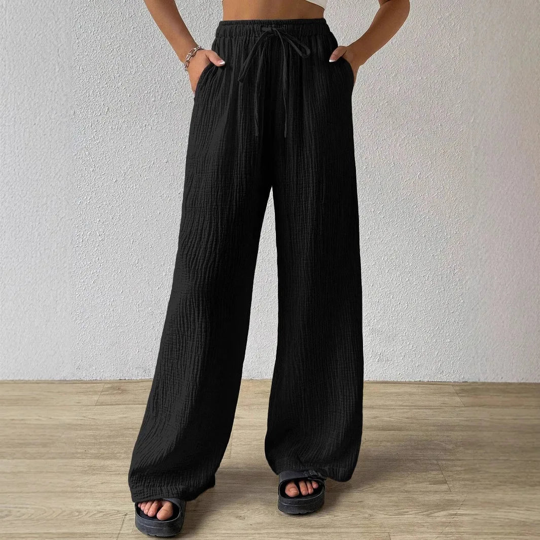 Pantalones anchos hasta el suelo para mujer, con cordón, holgados, estilo Y2K