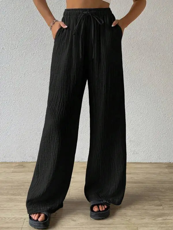 Pantalones anchos hasta el suelo para mujer, con cordón, holgados, estilo Y2K
