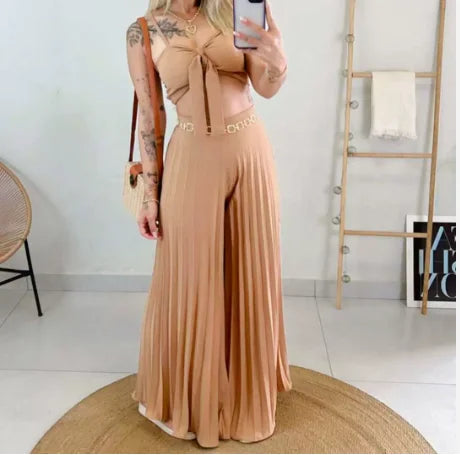 Conjunto de 2 piezas de camisola plisada versátil