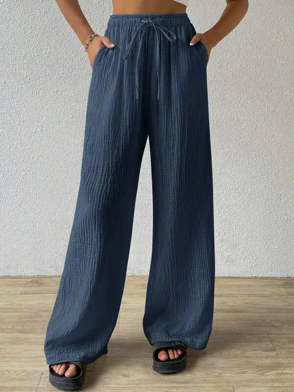 Pantalones anchos hasta el suelo para mujer, con cordón, holgados, estilo Y2K
