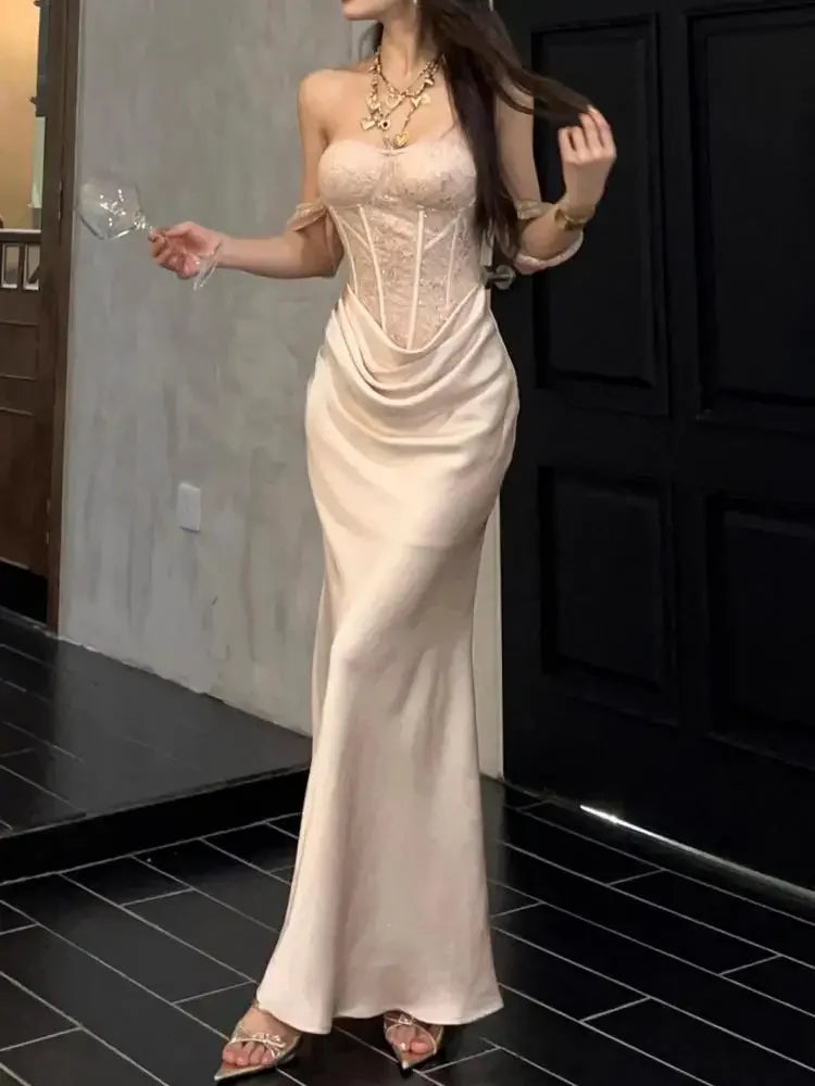 Vestido de trompeta elegante de satén con estampado para mujer