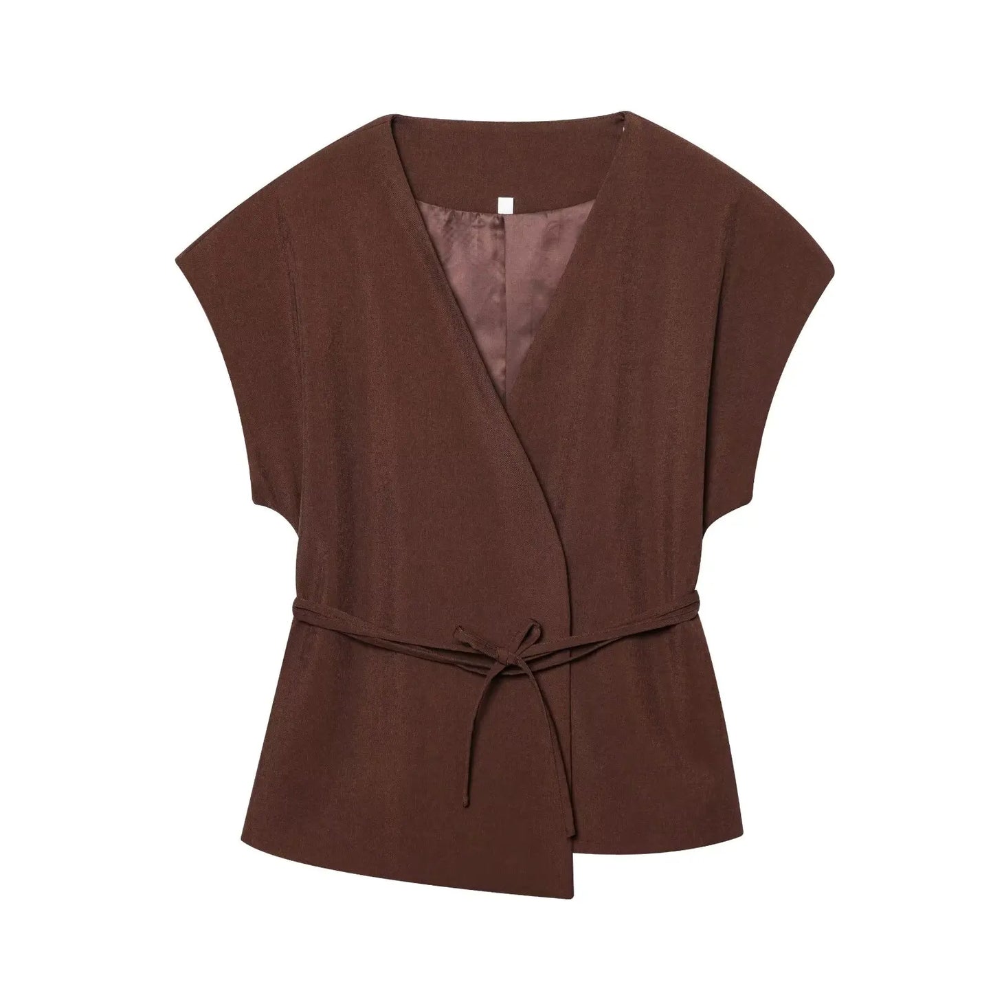TFMLN Conjunto de pantalón de moda para mujer, sin mangas, cuello en V, top con cinturón, pantalones rectos