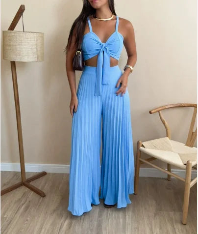 Conjunto de 2 piezas de camisola plisada versátil