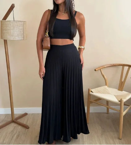 Conjunto de 2 piezas de camisola plisada versátil