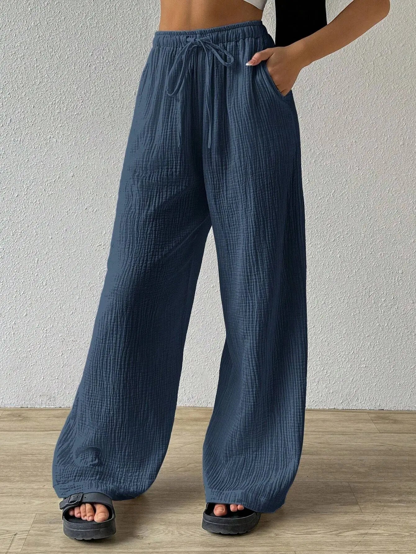 Pantalones anchos hasta el suelo para mujer, con cordón, holgados, estilo Y2K