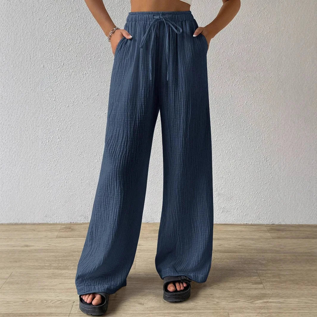 Pantalones anchos hasta el suelo para mujer, con cordón, holgados, estilo Y2K