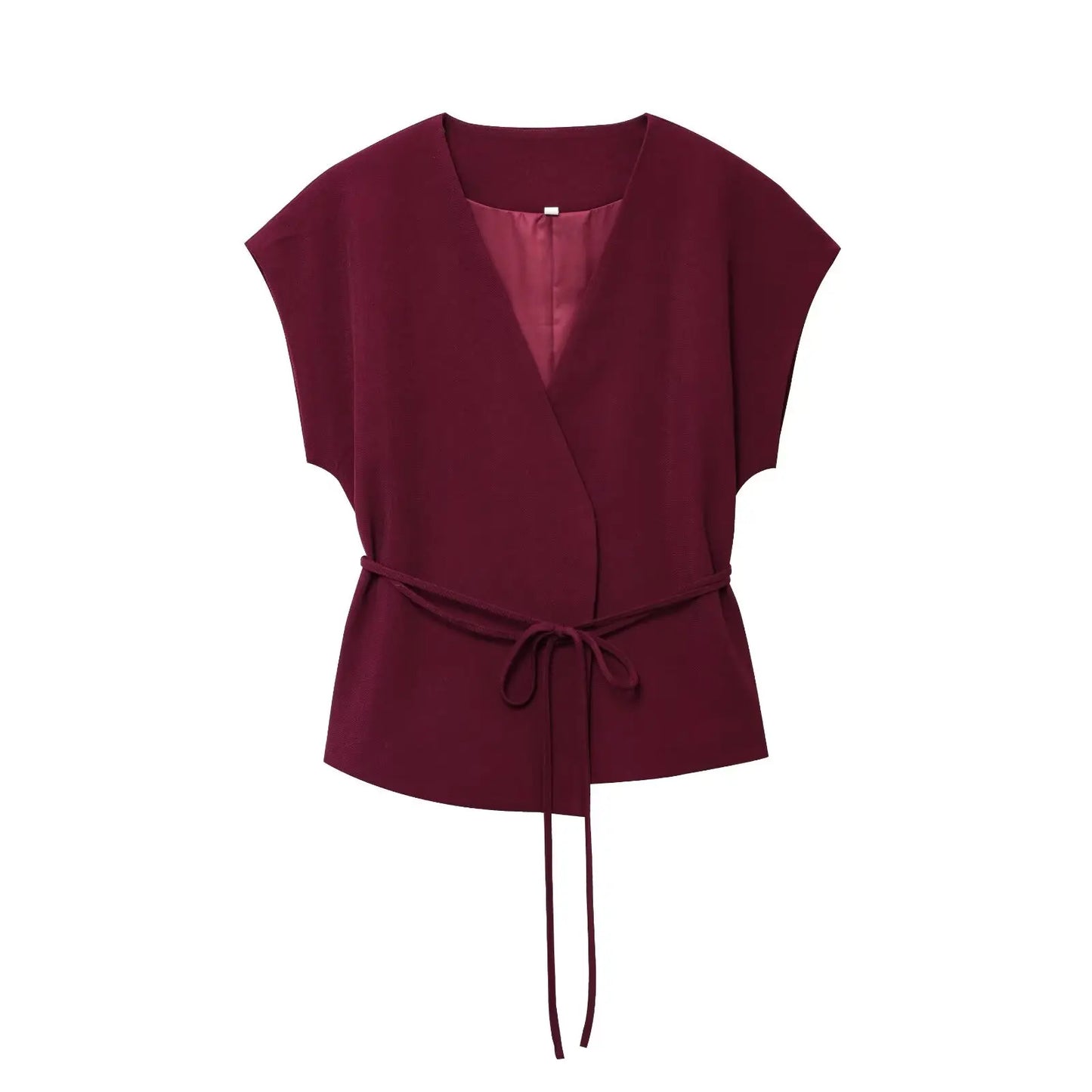 TFMLN Conjunto de pantalón de moda para mujer, sin mangas, cuello en V, top con cinturón, pantalones rectos