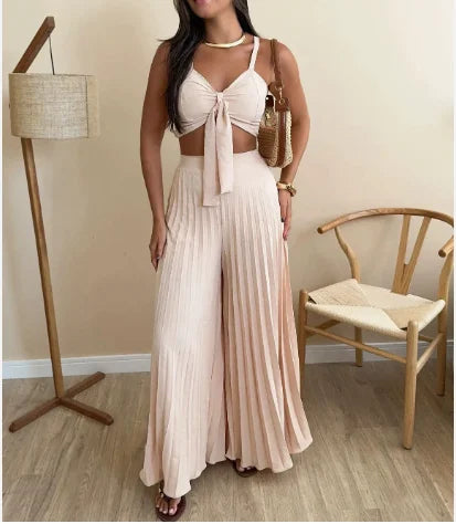 Conjunto de 2 piezas de camisola plisada versátil