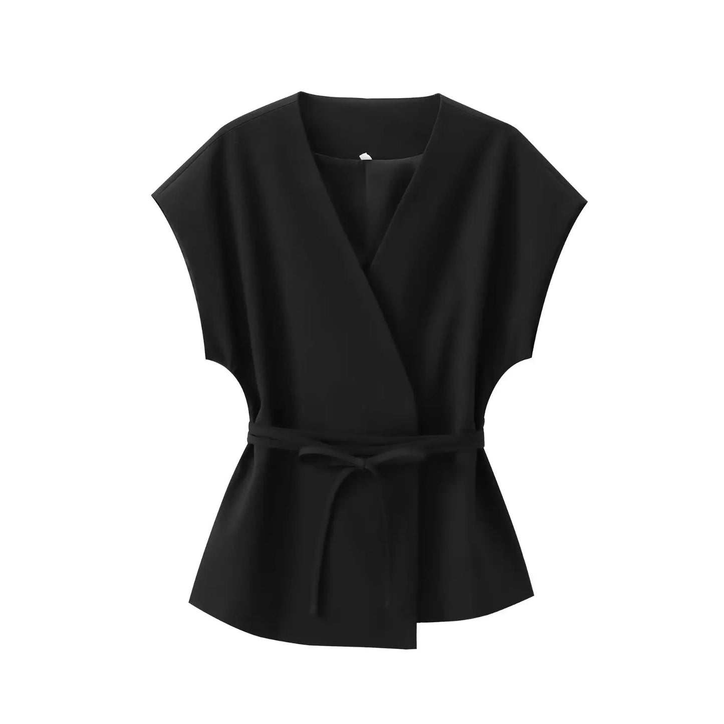 TFMLN Conjunto de pantalón de moda para mujer, sin mangas, cuello en V, top con cinturón, pantalones rectos