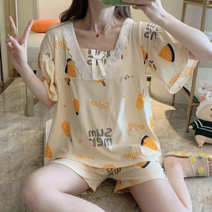 Conjuntos de pijama para mujer, estampado a cuadros, 2XL estilo coreano