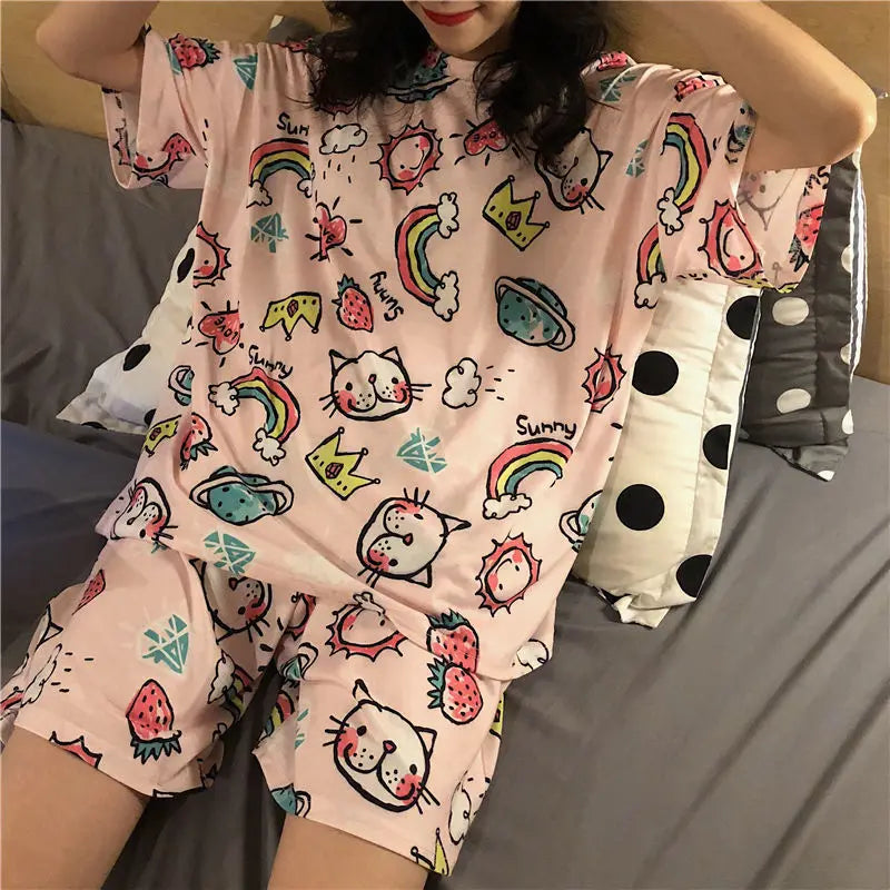 Conjuntos de pijama para mujer, estampado a cuadros, 2XL estilo coreano