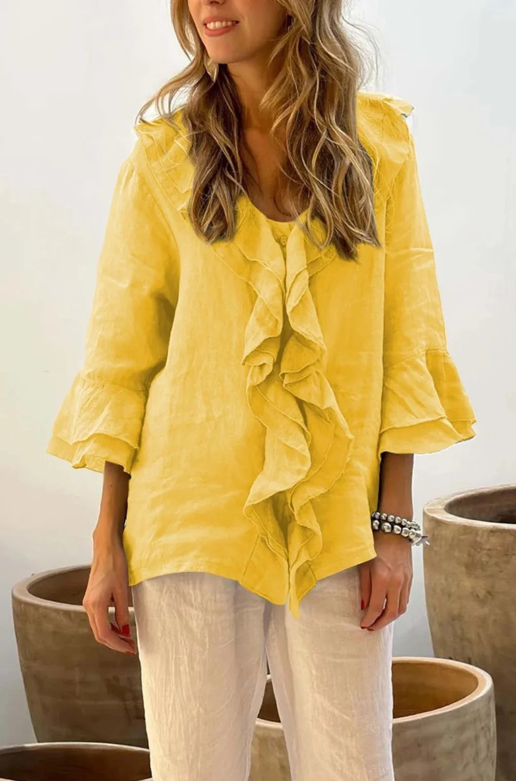 Blusas para mujer, camisa de manga larga con cuello en V