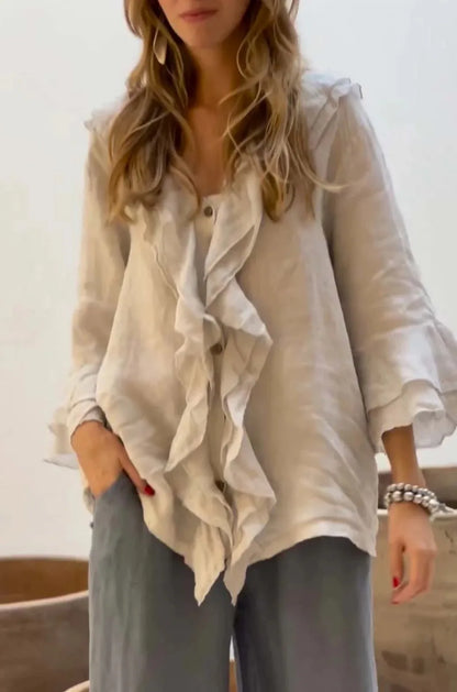 Blusas para mujer, camisa de manga larga con cuello en V