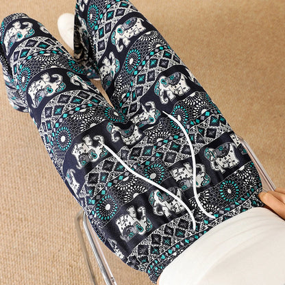 Pantalones de yoga cómodos con estampado de elefante tailandés para mujer