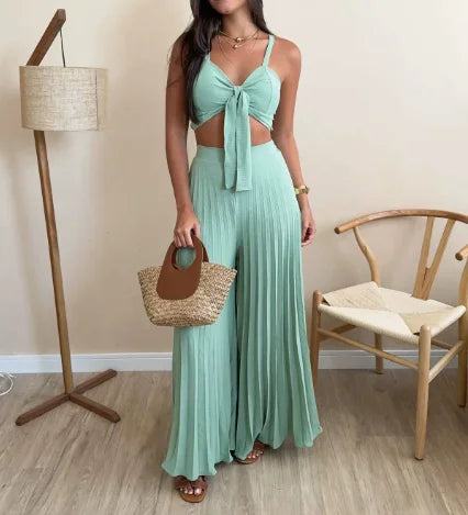 Conjunto de 2 piezas de camisola plisada versátil