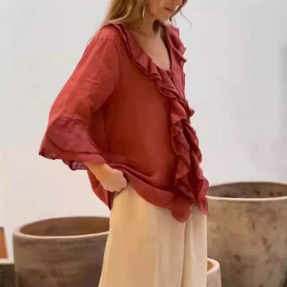 Blusas para mujer, camisa de manga larga con cuello en V