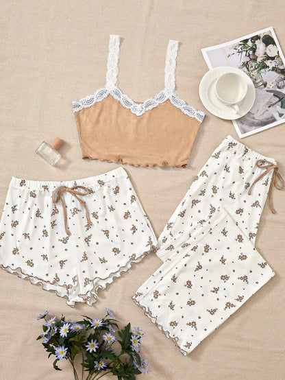 Conjuntos de pijama para mujer, conjunto de tres piezas