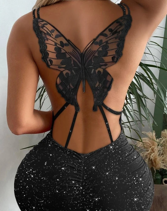 Vestido ajustado sexy con estampado de mariposas