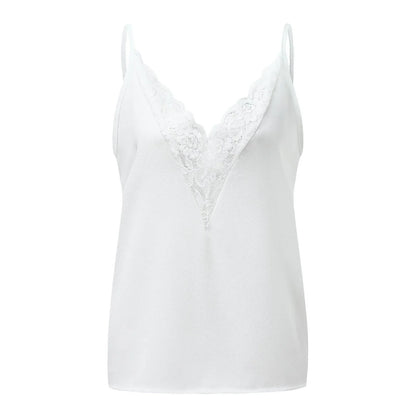 Blusa de gasa con cuello en V y tirantes finos