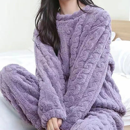 Conjunto de pijama de dos piezas para mujer, liso y cálido, de terciopelo grueso