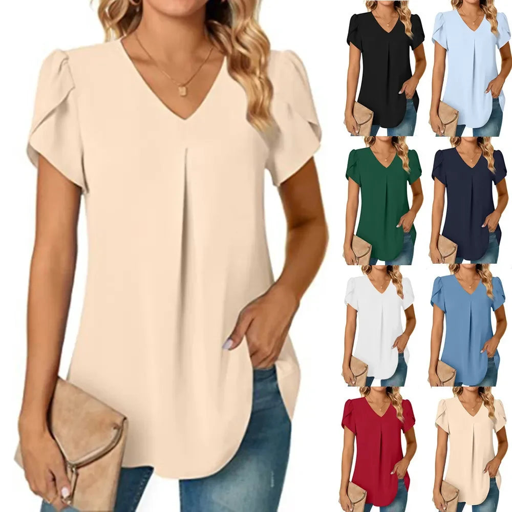 Blusa elegante para mujer, diseño manga corta y cuello en V