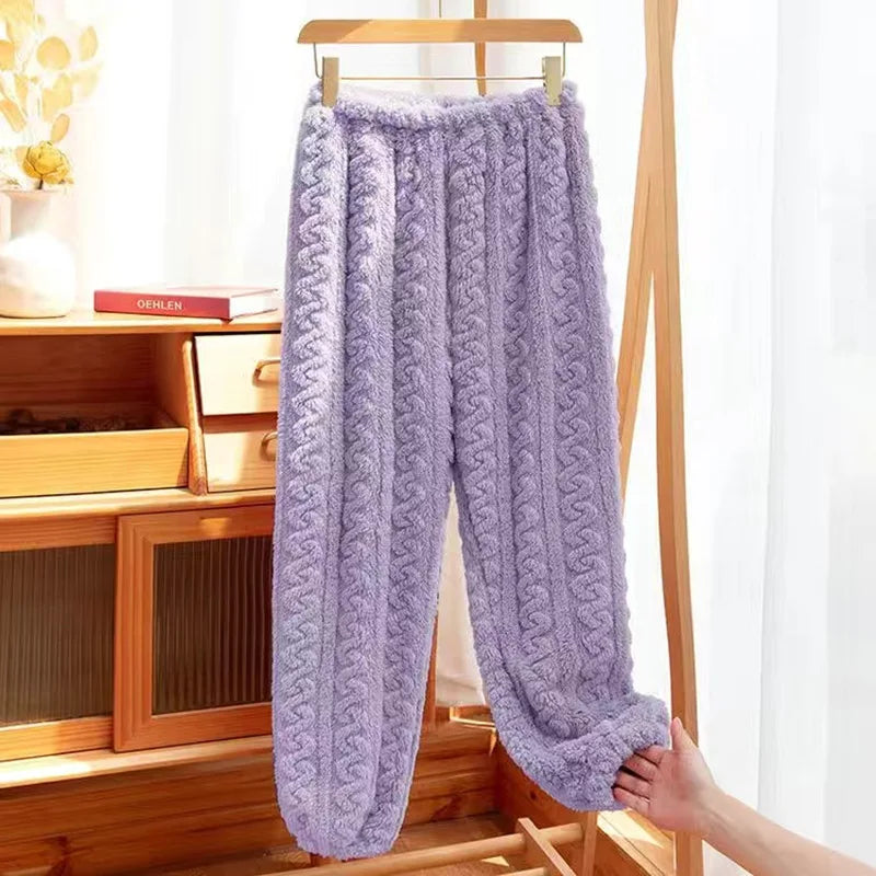 Conjunto de pijama de dos piezas para mujer, liso y cálido, de terciopelo grueso