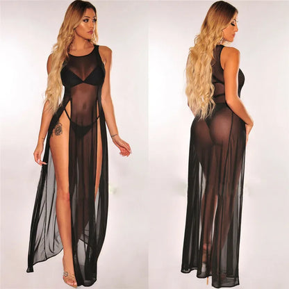 Vestido largo transparente de malla sexy para mujer