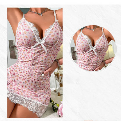 Lencería elástica sexy para mujer, vestido de encaje sin mangas con cuello en V