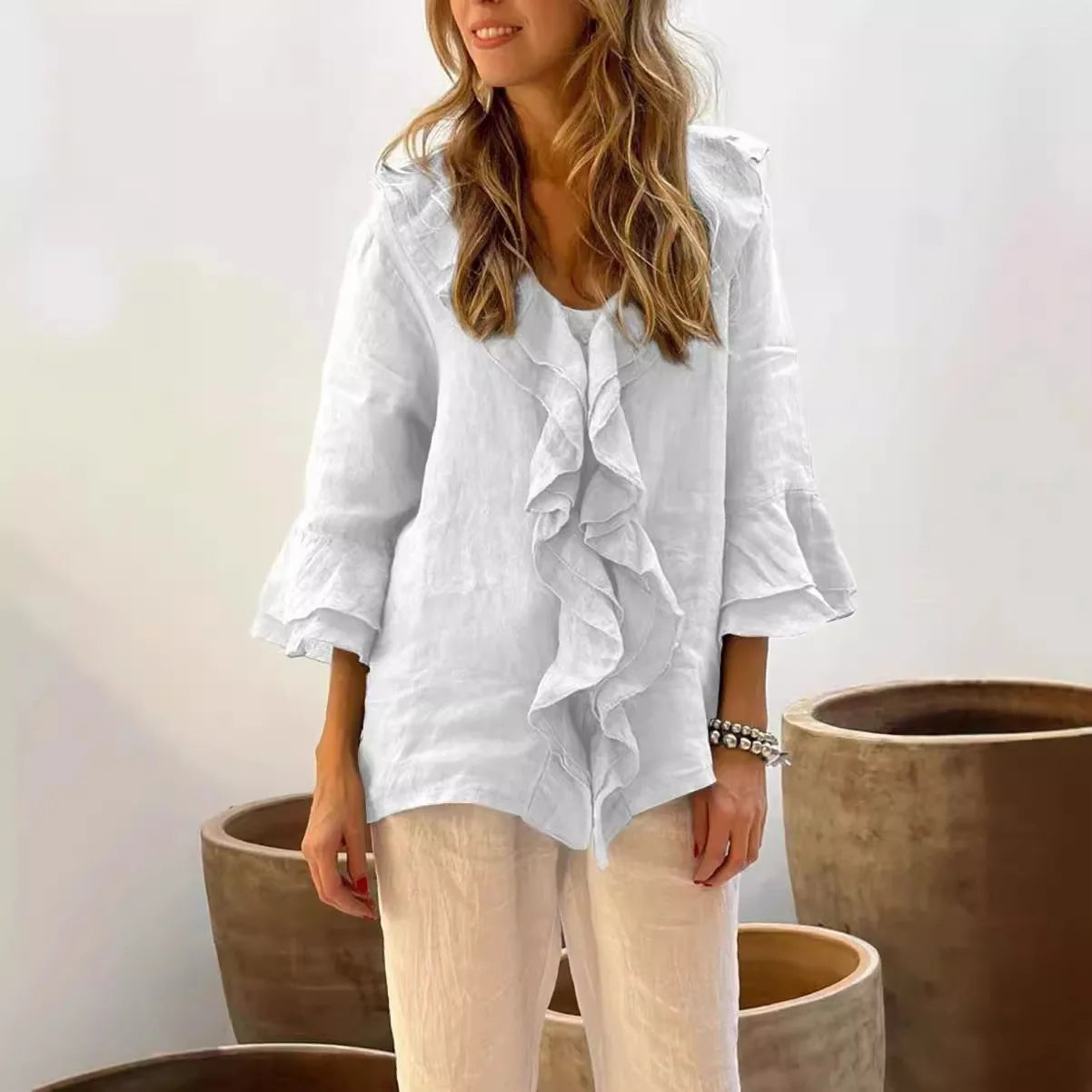 Blusas para mujer, camisa de manga larga con cuello en V