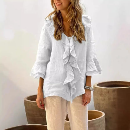 Blusas para mujer, camisa de manga larga con cuello en V