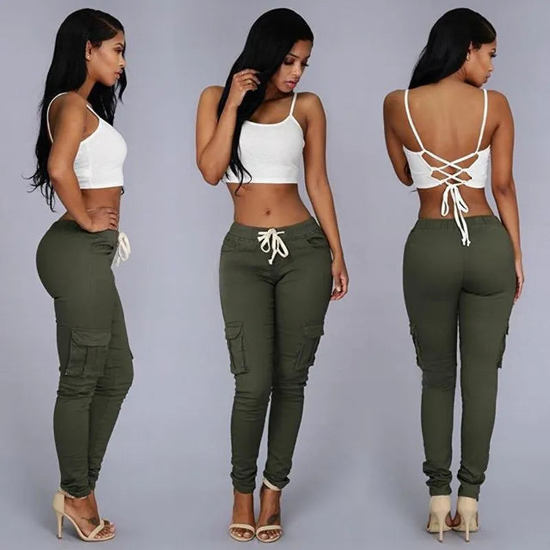 Pantalones slim fit para mujer, pantalones casuales con cintura elástica