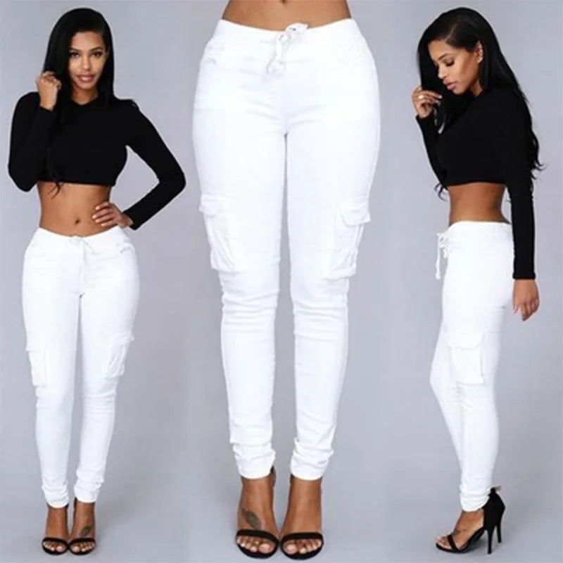 Pantalones slim fit para mujer, pantalones casuales con cintura elástica