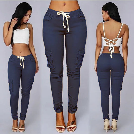 Pantalones slim fit para mujer, pantalones casuales con cintura elástica