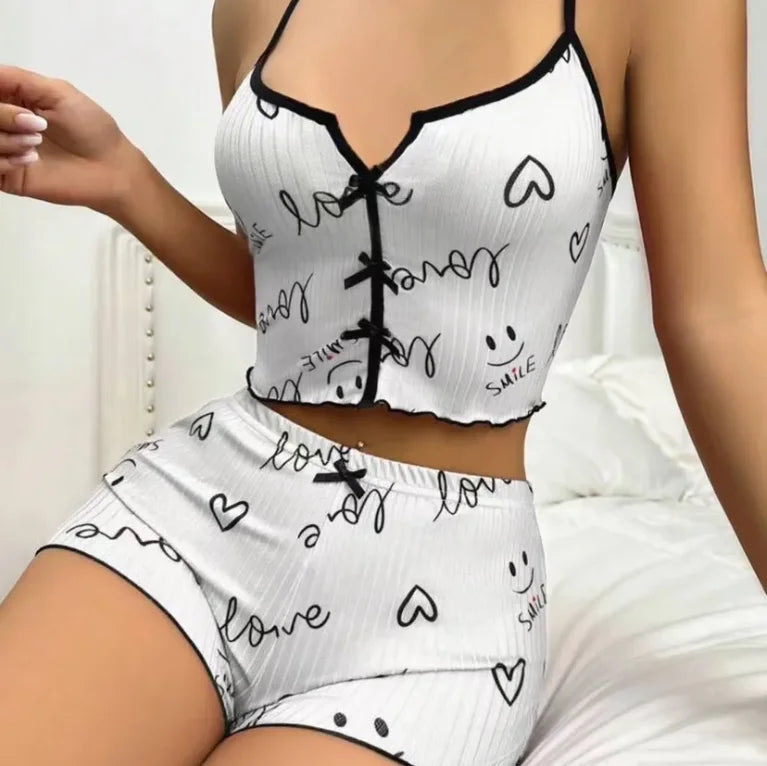 pijamas con tirantes y pantalones cortos, conjunto de dos piezas para mujer
