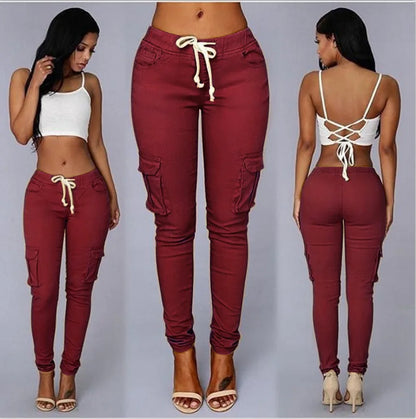 Pantalones slim fit para mujer, pantalones casuales con cintura elástica