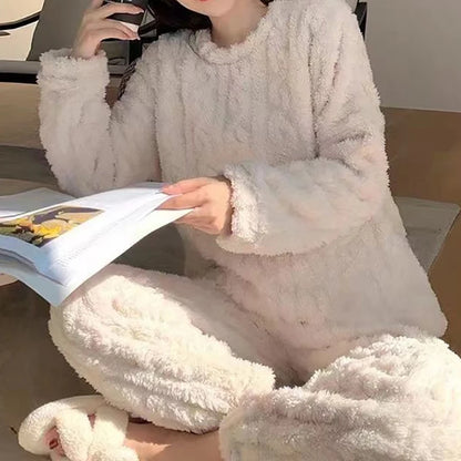 Conjunto de pijama de dos piezas para mujer, liso y cálido, de terciopelo grueso