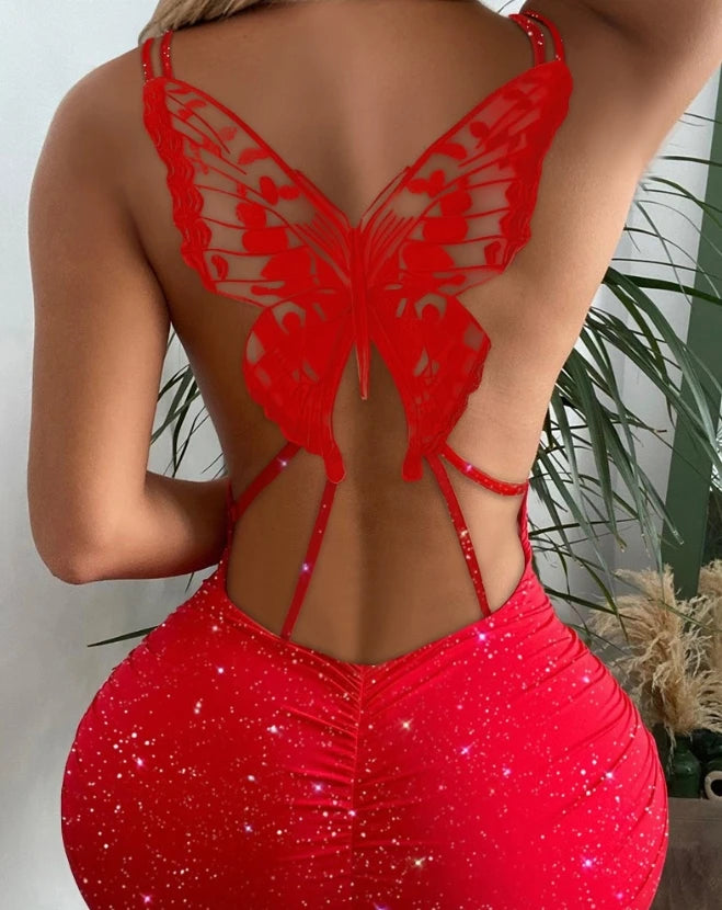 Vestido ajustado sexy con estampado de mariposas
