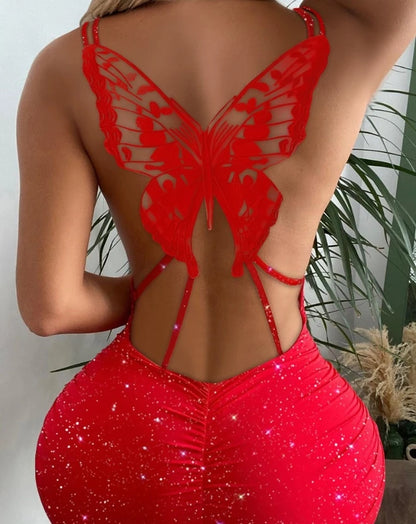 Vestido ajustado sexy con estampado de mariposas