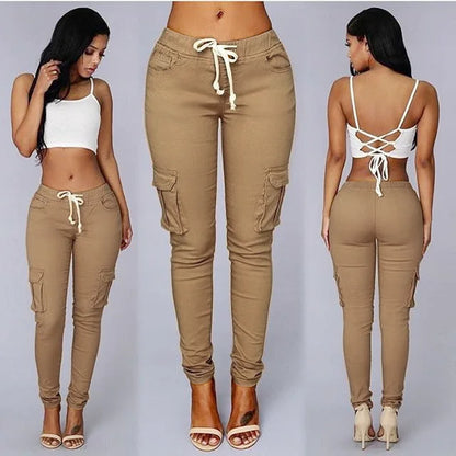 Pantalones slim fit para mujer, pantalones casuales con cintura elástica