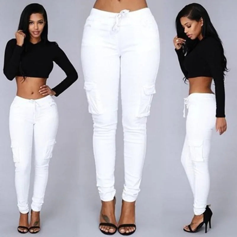 Pantalones slim fit para mujer, pantalones casuales con cintura elástica