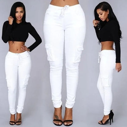 Pantalones slim fit para mujer, pantalones casuales con cintura elástica