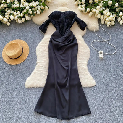 Vestido de trompeta elegante de satén con estampado para mujer