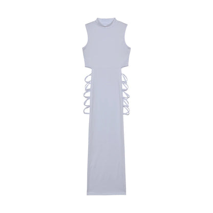 Vestido con cortes cruzados, sexy, ajustado, con cuello alto y sin mangas, ropa de mujer