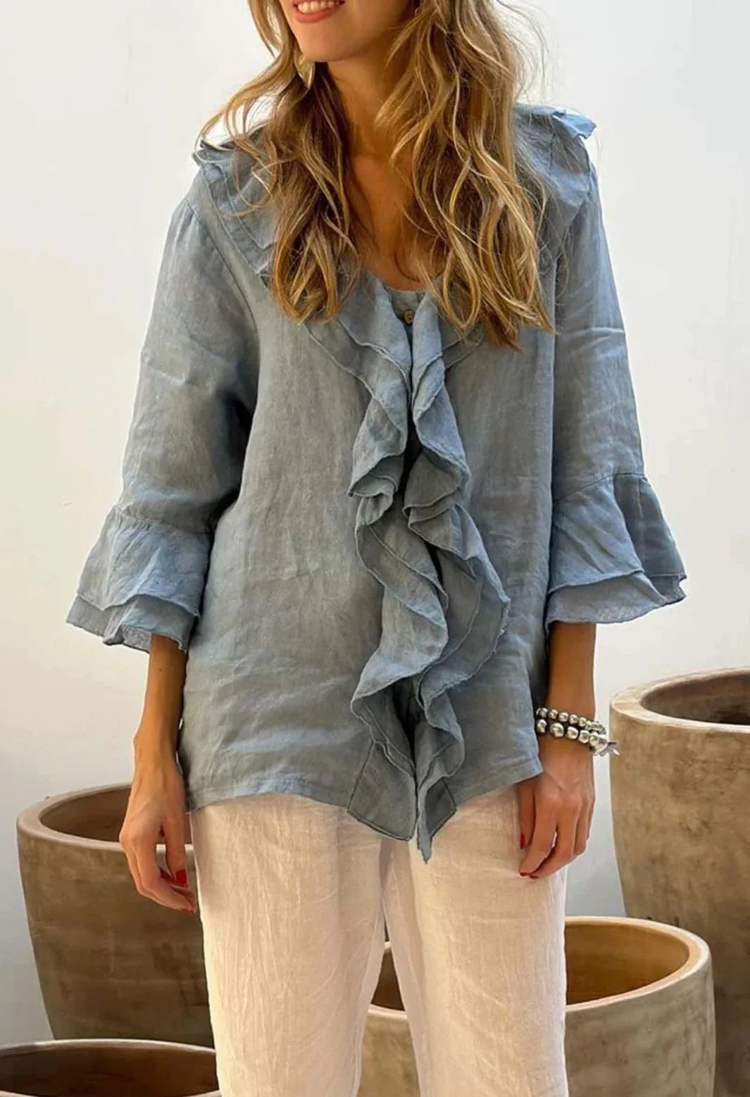 Blusas para mujer, camisa de manga larga con cuello en V