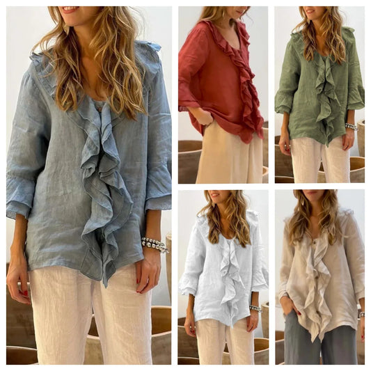 Blusas para mujer, camisa de manga larga con cuello en V