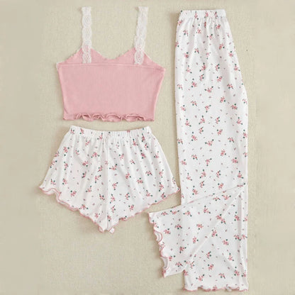 Conjuntos de pijama para mujer, conjunto de tres piezas