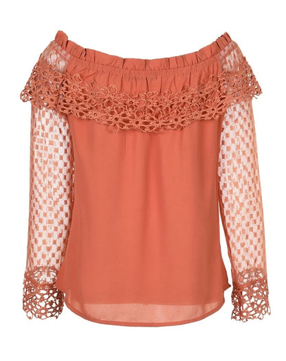 Blusa de mujer con hombros descubiertos de encaje de guipur