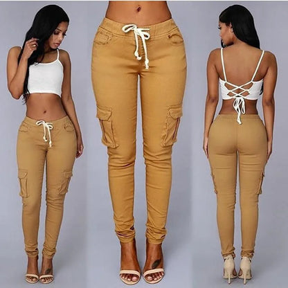 Pantalones slim fit para mujer, pantalones casuales con cintura elástica