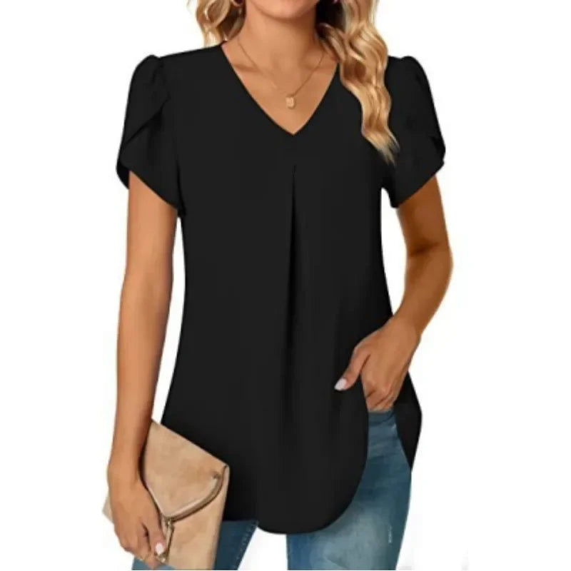Blusa elegante para mujer, diseño manga corta y cuello en V